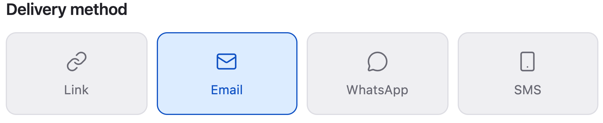 Delivery method options with Email selected.