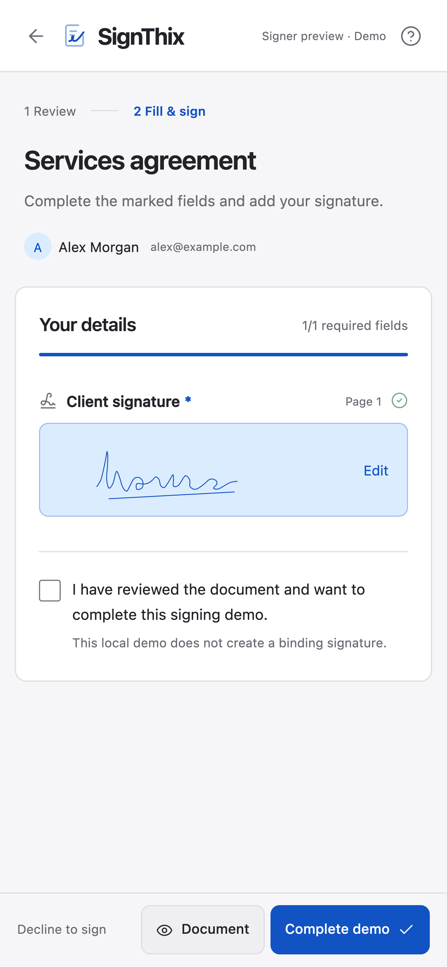 SignThix on a phone